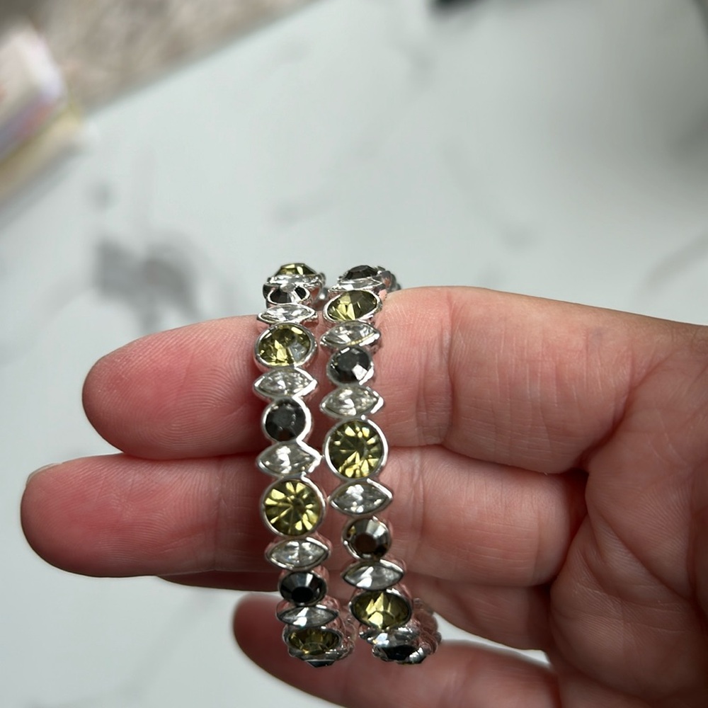 New Bejeweled colorful hoops grey light green